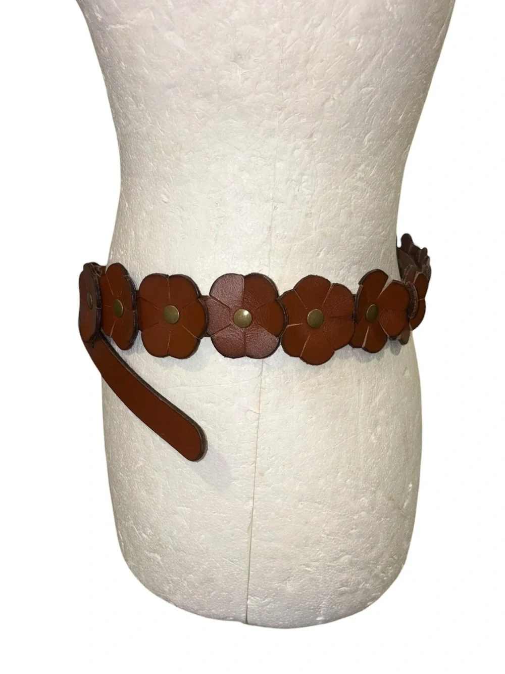 LN Lucky Brand Flower Festival Brown Leather Brass Adjustable Belt - S